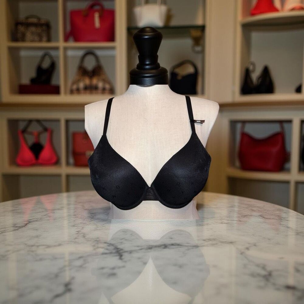 NWT DKNY Black Monogram Mesh Full Coverage Bra Size 36D
